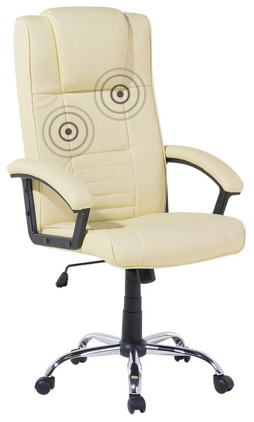 Kancelárska stolička s masážnou funkciou, eko koža vyhrievaná, béžová koža, otočná, výškovo nastaviteľná, vysoké operadlo