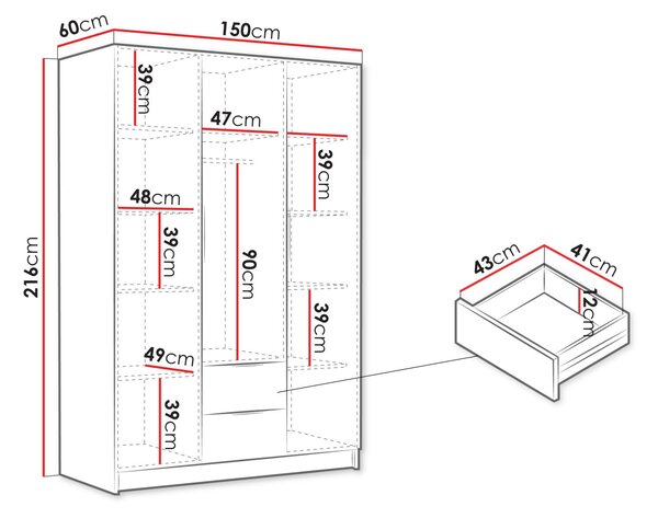 Vysoká šatníková skriňa 150 cm MARILA - kašmír / čierna