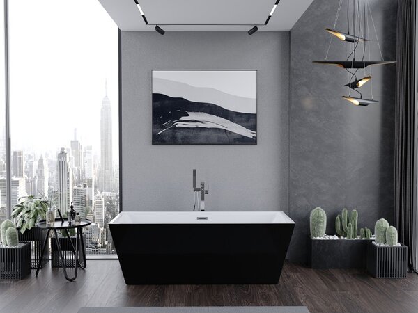 Mexen Lita, voľne stojaca vaňa 170 x 75 cm, biela-čierna, chrómový prepad, 52121707575-01