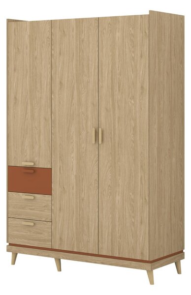 Trojdverová skriňa so šuplíkmi 144 cm ARWEN - dub / tehlová