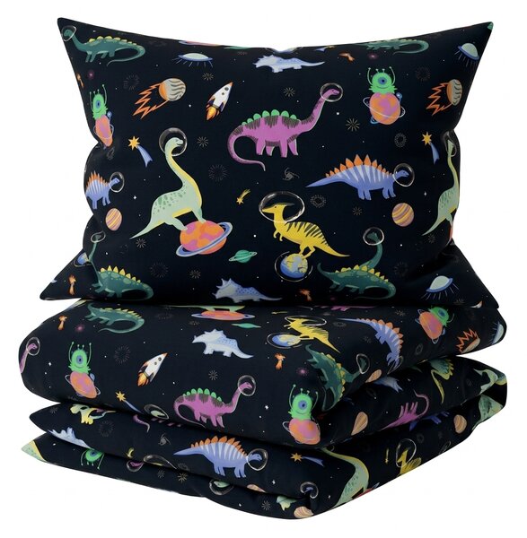 Sada detských obliečok z mikrovlákna DINO SPACE farebné + obliečka na vankúš 50 x 70 cm ZDARMA