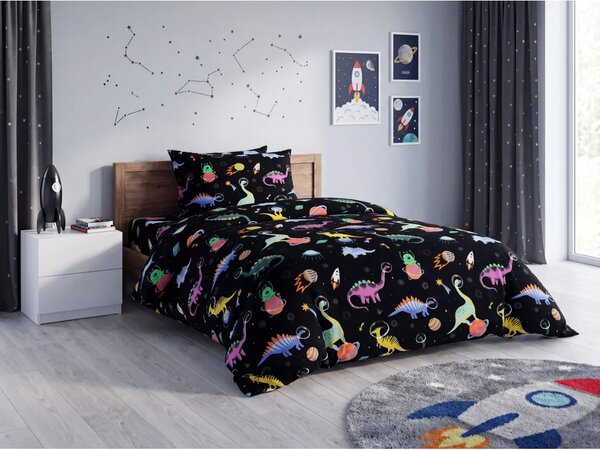 Sada detských obliečok z mikrovlákna DINO SPACE farebné + obliečka na vankúš 50 x 70 cm ZDARMA