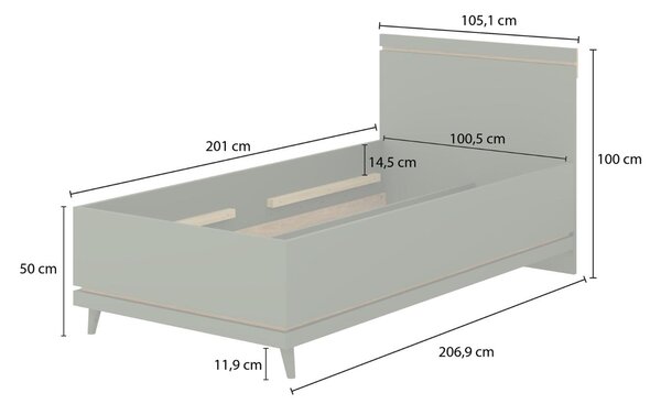 Jednolôžková posteľ 100x200 ARWEN - dub / tehlová