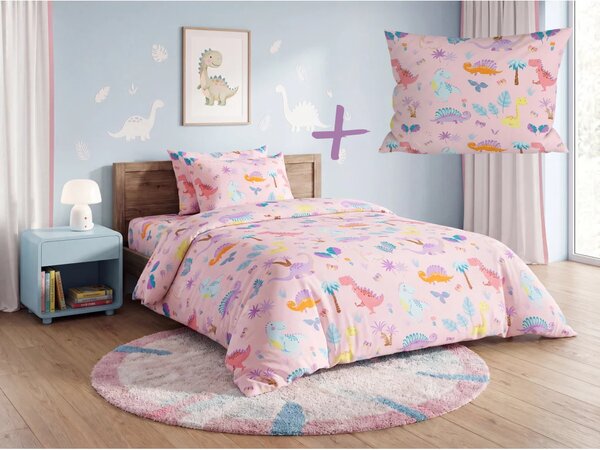 Sada detských obliečok z mikrovlákna DINO ISLAND farebné + obliečka na vankúš 50 x 70 cm ZDARMA