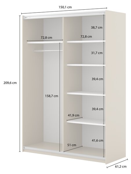 Šatníková skriňa 150 cm DIMITRA s posuvnými dverami - béžová