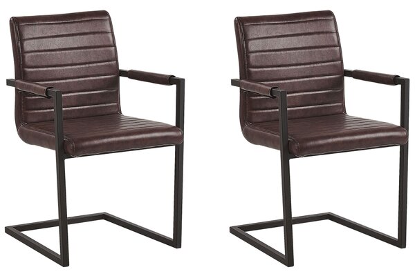 Sada 2 konzolových stoličiek z hnedej umelej kože čalúnené moderné retro stoličky do jedálne v konferenčnej miestnosti