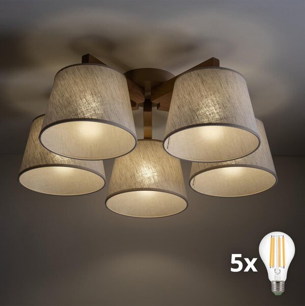 BRILAGI - LED Prisadený luster LATTE SABIA 5xE27/15W/230V borovica/krémová