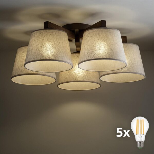 BRILAGI - LED Prisadený luster LATTE 5xE27/15W/230V borovica/krémová