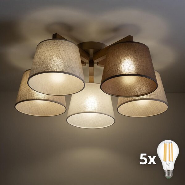BRILAGI - LED Prisadený luster LATTE SABIA 5xE27/15W/230V borovica/mix