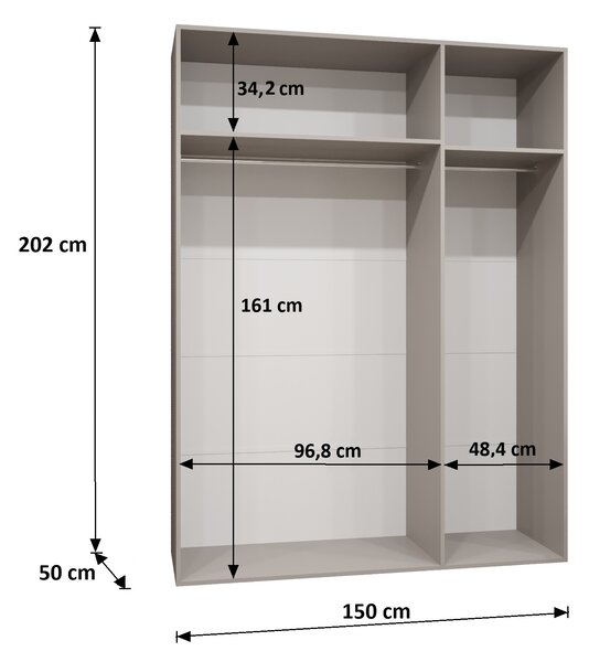 Elegantná šatníková skriňa CAITIR 1 150 cm - čierna / čierne úchyty