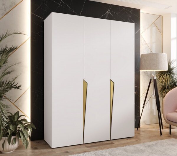Elegantná šatníková skriňa 150 cm SORAYA 1 - biela / zlaté úchyty