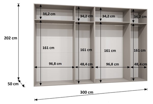 Elegantná šatníková skriňa CAITIR 1 300 cm - čierna / čierne úchyty