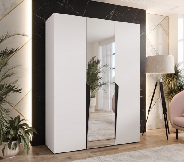 Elegantná skriňa 150 cm SORAYA 2 so zrkadlom - biela / čierne úchyty