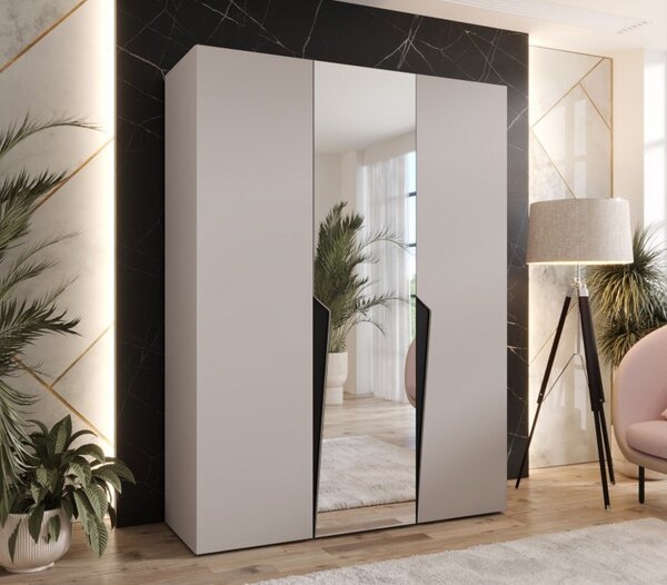Elegantná skriňa 150 cm SORAYA 2 so zrkadlom - kašmír / čierne úchyty