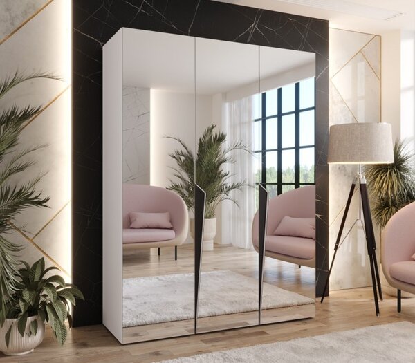 Elegantná zrkadlová skriňa 150 cm SORAYA 3 - biela / čierne úchyty