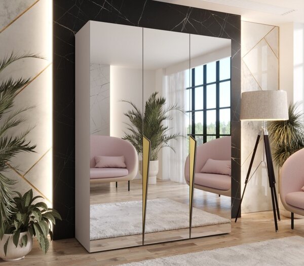 Elegantná zrkadlová skriňa 150 cm SORAYA 3 - kašmír / zlaté úchyty
