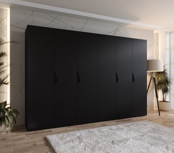 Elegantná šatníková skriňa 300 cm AMARIS 1 - čierna / čierne úchyty