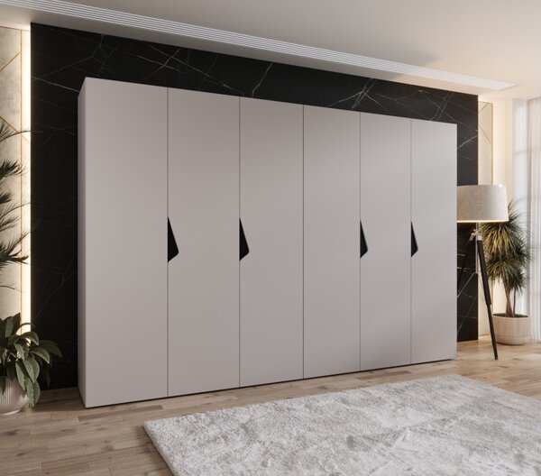 Elegantná šatníková skriňa 300 cm AMARIS 1 - kašmír / čierne úchyty