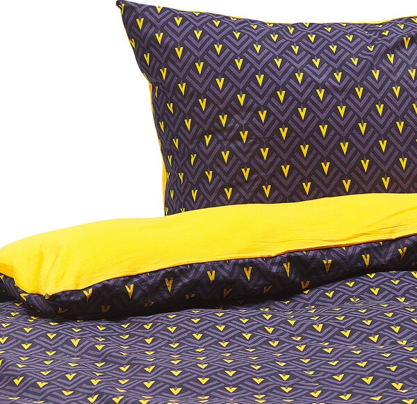 Posteľné obliečky modrá žltá fialová bavlna satén 155 x 220 cm geometrický vzor chevron moderný štýl spálňa