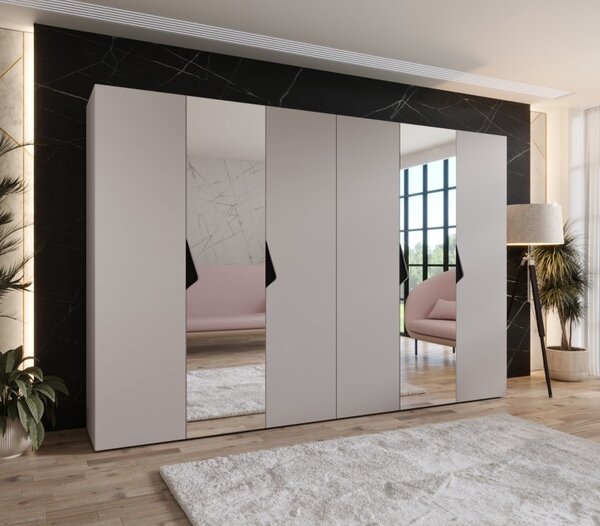 Elegantná zrkadlová skriňa 300 cm AMARIS 2 - kašmír / čierne úchyty