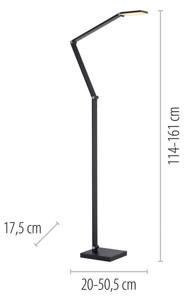 LED stojacia lampa SAMSKY, sivé, výška 161 cm, kov, dotykový stmievač, Hliník / sivá / zinok, Obývacia izba / jedáleň, Hliník, Moderný, Stolová lampa