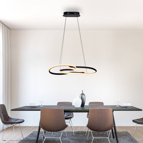 LED závesné svietidlo TWIST, čierna, dĺžka 76 cm, kovová, Switchdim, Čierna, Obývacia izba / jedáleň, Hliník, Moderný, Závesné svietidlo