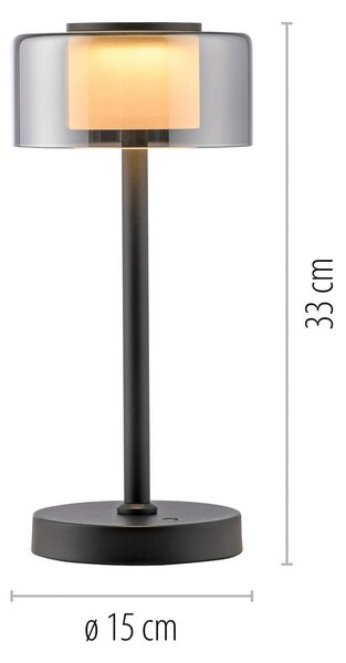 Stolová LED lampa na batérie RIKA, čierna, 33 cm, kov/sklo, dotykové stmievanie, Čierna, Obývacia izba / jedáleň, kov, Moderný, Stojacie svietidlo