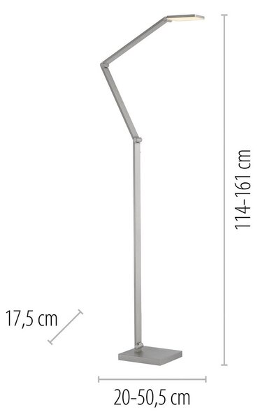 Paul Neuhaus LED stojacia lampa SAMSKY, oceľ, výška 161 cm, kovový dotykový stmievač, Hliník / sivá / zinok, Obývacia izba / jedáleň, Hliník, Moderný, Stolová lampa