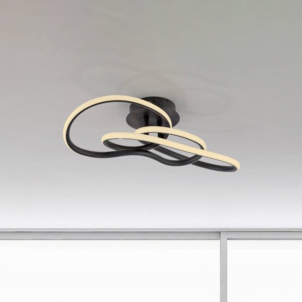 Paul Neuhaus Stropné LED svetlo TWIST, čierne, dĺžka 90 cm, kovové, s Switchdim a stmievačom, Čierna, Obývacia izba / jedáleň, Hliník, Moderný, Stropné svetlo polkruhové s priestorom