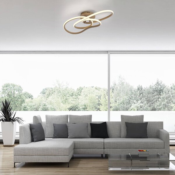 Paul Neuhaus Stropné LED svetlo TWIST, béžové, dĺžka 90 cm, kov, Switchdim, Krémová / jantárovo žltá, Obývacia izba / jedáleň, Hliník, Moderný, Stropné svetlo polkruhové s priestorom