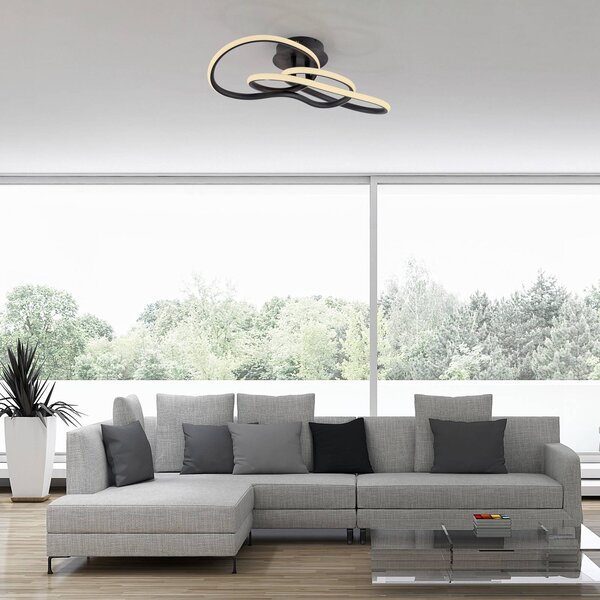 Paul Neuhaus Stropné LED svetlo TWIST, čierne, dĺžka 90 cm, kovové, s Switchdim a stmievačom, Čierna, Obývacia izba / jedáleň, Hliník, Moderný, Stropné svetlo polkruhové s priestorom