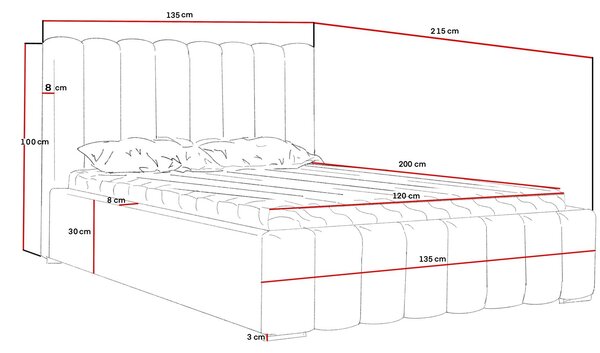 Čalúnené jednolôžko 120x200 s úložným priestorom DANVILLE 2 - krémové