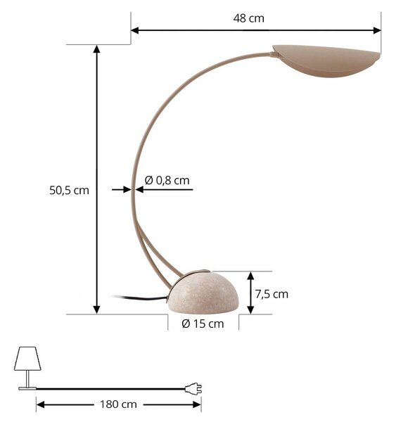 Lucande stolová lampa Rivera, béžová, kov, kameň, 51 cm, G9, Hliník / sivá / zinok, Obývacia izba / jedáleň, kov, Moderný, Stojacie svietidlo