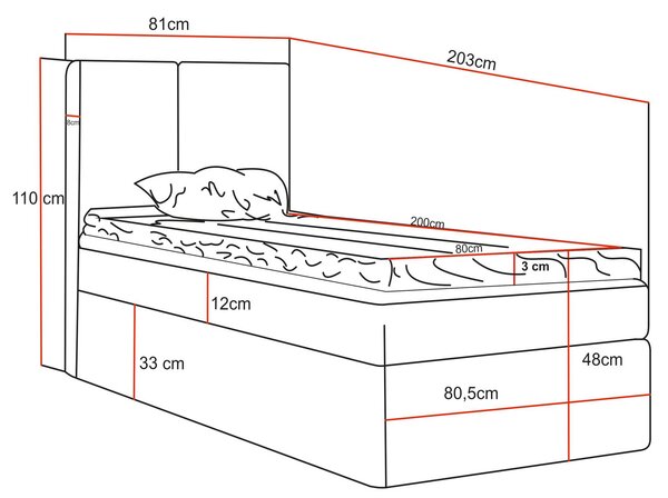 Kontinentálna jednolôžková posteľ 80x200 GLADE - vanilková
