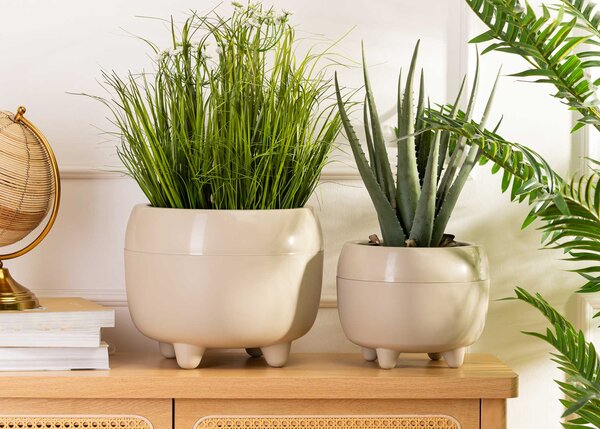 PLASTOVÝ KVETINÁČ BOTANICA SADA 2KS 30X24 CM+23X18,5 CM BÉŽOVÁ