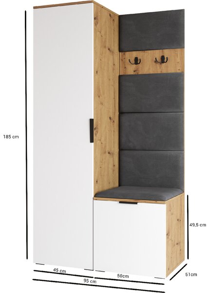 MEBLINE Predsieňová stena NELLI 1 dub artisan / biela pravá