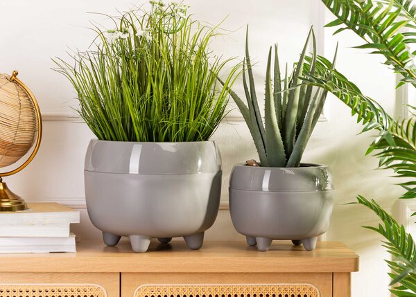 PLASTOVÝ KVETINÁČ BOTANICA SADA 2KS 30X24 CM+23X18,5 CM SIVÁ