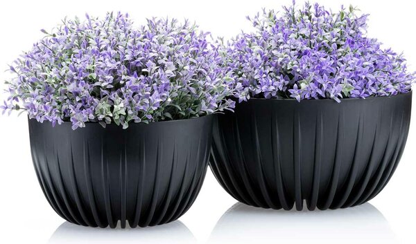 PLASTOVÝ KVETINÁČ STRIPPED ECO SADA 2KS 16X30 CM+15X24 CM ČIERNA