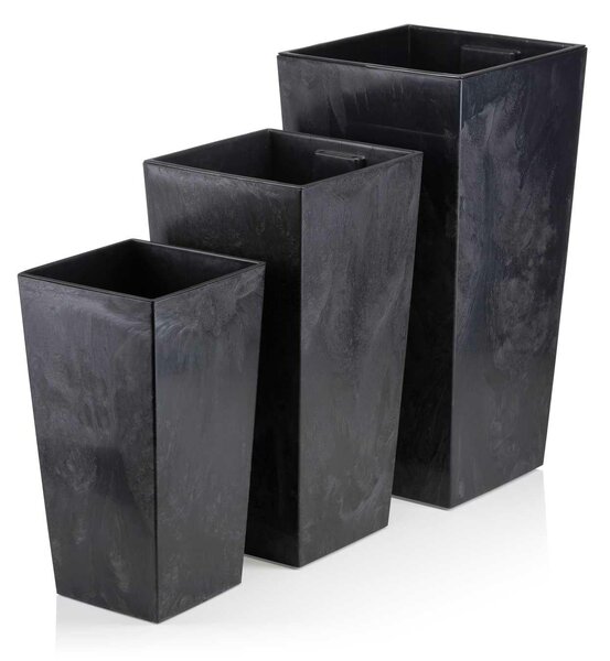 PLASTOVÝ KVETINÁČ PORTO SADA 3KS 67,7X35 CM+46,5X25 CM+57X30 CM IMITÁCIA BETÓNU ČIERNA