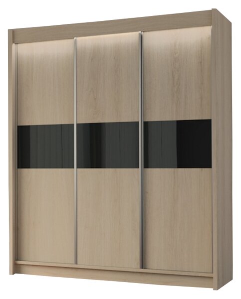 Skriňa s posuvnými dverami TANNA, sonoma/čierne sklo, 180x216x61