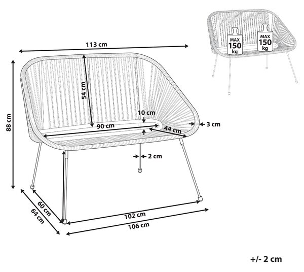 Záhradná lavička čierna z umelého ratanu a ocele 114 cm papasan moderný záhradný nábytok