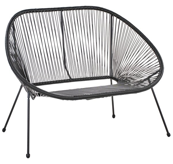 Záhradná lavička čierna z umelého ratanu a ocele 114 cm papasan moderný záhradný nábytok