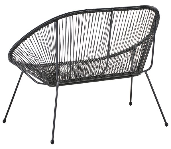 Záhradná lavička čierna z umelého ratanu a ocele 114 cm papasan moderný záhradný nábytok