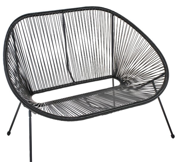 Záhradná lavička čierna z umelého ratanu a ocele 114 cm papasan moderný záhradný nábytok