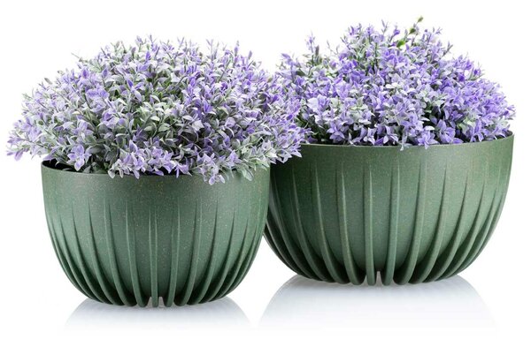 PLASTOVÝ KVETINÁČ STRIPPED ECO SADA 2KS 16X30 CM+15X24 CM ZELENÁ