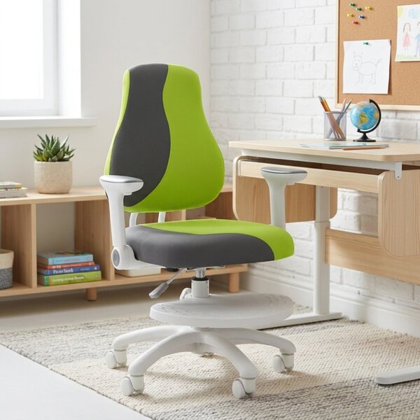 Detská rastúca stolička Neoseat KINDER WHITE PLUS — látka, šedá / zelená