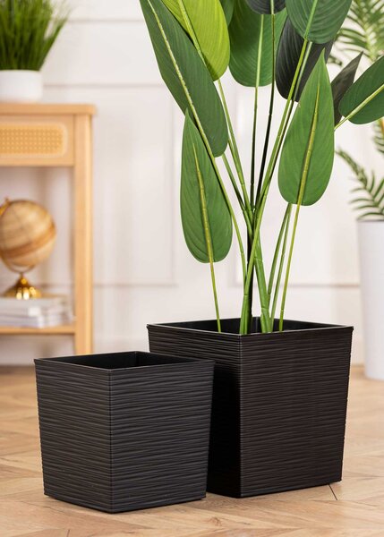 PLASTOVÝ KVETINÁČ FLORE RIFLO SADA 2KS 30X30 CM+25X25 CM ČIERNA