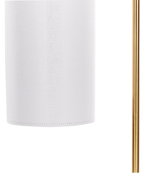 Stolná lampa biele ľanové tienidlo medený kovový podstavec 46 cm moderné svietidlo industriálny štýl