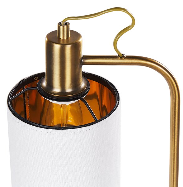 Stolná lampa biele ľanové tienidlo medený kovový podstavec 46 cm moderné svietidlo industriálny štýl