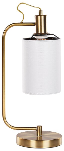 Stolná lampa biele ľanové tienidlo medený kovový podstavec 46 cm moderné svietidlo industriálny štýl